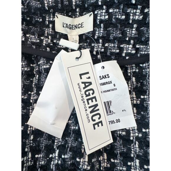 L'Agence Oakley Black and Ivory Metallic Houndstooth Jacket Coat 8 - Picture 10 of 13